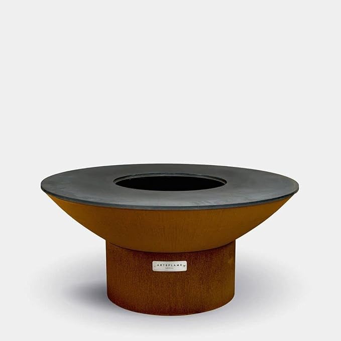 Arteflame 40" Flat-Top Griddle + Fire Pit Grill — Corten Steel — 1/2" Carbon-Steel Cooktop — Wood or Charcoal — Made in USA (Low Round Base)