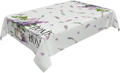 Decorative Rectangle Table Cloths Purple Lavender Leaves Home Sweet Home Tablecloth Table Cover for Dining/BBQ/Picnic/Coffee Table 52 X 70 Inches