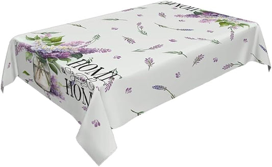 Decorative Rectangle Table Cloths Purple Lavender Leaves Home Sweet Home Tablecloth Table Cover for Dining/BBQ/Picnic/Coffee Table 52 X 70 Inches