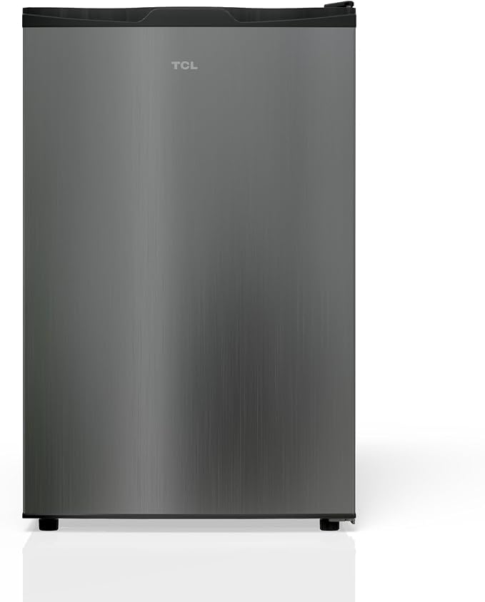 TCL 4.5 Cu. Ft. Compact Single Door Refrigerator, Small, Silver | 4.5-Cu. Ft. Compact Single Door Refrigerator, Silver, No Freezer, for Bedroom, Dorm, Office, Kitchen