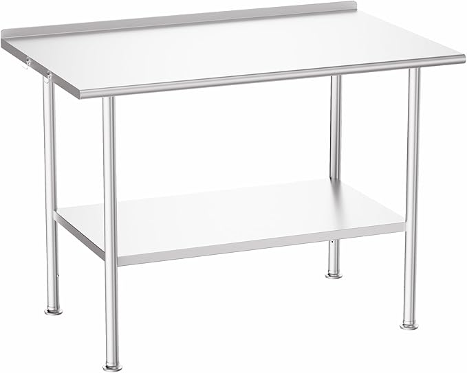Atelicf NSF Stainless Steel Prep Table 30X48 inch with Backsplash | Commercial-grade table for restaurants, kitchens, food trucks, breweries, bars, garages, and outdoor BBQ