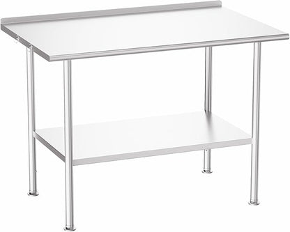 Atelicf NSF Stainless Steel Prep Table 30X48 inch with Backsplash | Commercial-grade table for restaurants, kitchens, food trucks, breweries, bars, garages, and outdoor BBQ