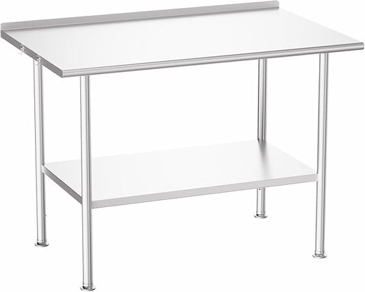 Atelicf NSF Stainless Steel Prep Table 30X48 inch with Backsplash | Commercial-grade table for restaurants, kitchens, food trucks, breweries, bars, garages, and outdoor BBQ