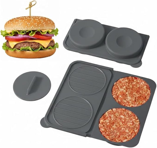 AUOON Silicone Burger Press for 4.5" 1/4-1/3 lb Patties - 4 in 1 Hamburger Press Patty Maker for Kitchen BBQ, Non-Stick Burger Patty Mold for Beef Veggie, Dishwasher Safe & Freezer Storage (Gray)