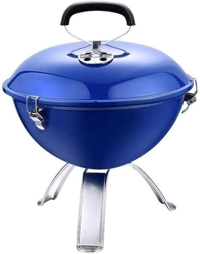 Portable Charcoal Grill Barbecue Charcoal Grill Stainless Steel Round Outdoor Barbecue BBQ Grill Enamel Stove for Cooking Picnic Charcoal BBQ Grill(Color:Blue)