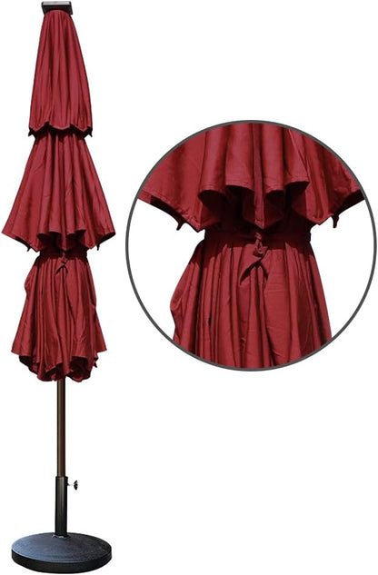 EliteShade USA 10-Year-Non-Fading 9ft 3-Tier Market Patio Umbrella, Commercial Table Umbrella with 80 Solar LED Lights, Crank Open, Windproof & UPF 50+ UV Protection for Garden, Deck, Pool, Backyard, Burgundy