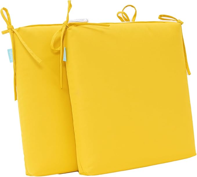 QILLOWAY Outdoor Indoor Chair Pads,Seat Cushions, Square Foam Dining Chair Patio Cushion Set of 4, All Weather, 17" Lx17 Wx3 D(Yellow)