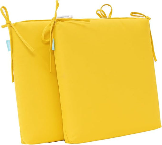 QILLOWAY Outdoor Indoor Seat Cushions, Square Foam Dining Chair Pads,All Weather, 17"x17"x3",2 Count(Yellow)