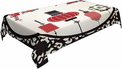 TKS MITLAN Chinese Lantern Decorative Rectangle Tablecloth Festival Window Flower Cherry Pattern Polyester Table Cloths Kitchen Table Cover for Dining BBQ Picnic Coffee Table 60 x 84 Inch 6-8 Seats