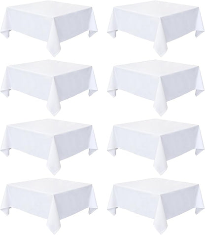 8 Pack White Square Tablecloth 70 x 70 Inch | Wrinkle Resistant, Washable, Polyester Fabric, Square Table Cloth for Dining Party Banquet Buffet Wedding