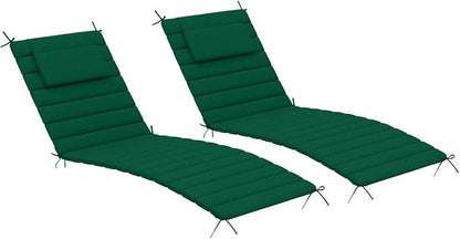 Sundale Outdoor Olefin Quilted Lounge Cushion Set of 2, Patio Foldable Chaise Lounger Cushion, Water-Resistant Lounge Chair Pad with Straps Dark Green, 80 x 26 inches