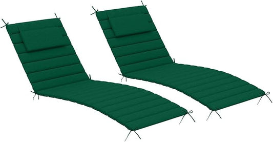 Sundale Outdoor Olefin Quilted Lounge Cushion Set of 2, Patio Foldable Chaise Lounger Cushion, Water-Resistant Lounge Chair Pad with Straps Dark Green, 80 x 26 inches
