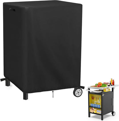 Outdoor Patio Table Cover for Pinikox Kitchen Island Prep Table, Waterproof Service Cart Covers Rolling Tool Cart Covering - 28"L×25"W×34"H, Black