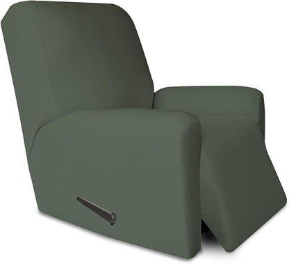 PureFit Stretc Recliner Chair Covers Fleece Soft Couch Covers for Sofa | Grayish Green 4-Pieces Recliner Slipcover Pocket Couch Protector, Fleece Sofa Cover Washable with Non Slip Elastic Bottom
