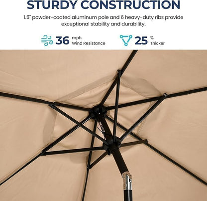 Wisteria Lane Outdoor Patio Umbrella, 7.5' Patio Umbrella, Market Umbrella, Large Outdoor Umbrella, Metal Pole Umbrella with Push Button Tilt and Crank, Polyester Canopy