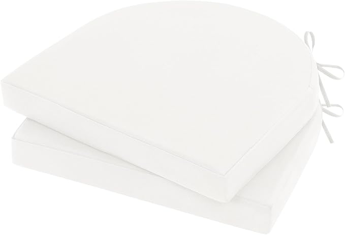 Topotdor Outdoor Chair Cushions Set of 2, 17"x16"x2" Waterproof Patio Chair Cushions for Outdoor Furniture, Round Corner Outdoor Seat Chair Pads with Ties for Patio Garden Dining Office, White