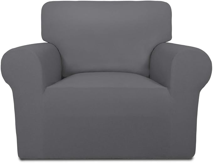 PureFit Super Stretch Chair Covers Fleece Couch Covers for Sofa Gray | 1-Piece Spandex Couch Cover Soft Couch Protector, Sofa Cover Washable with Non Skid Foam and Elastic Bottom for Kids, Dogs
