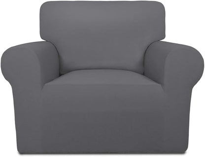 PureFit Super Stretch Chair Covers Fleece Couch Covers for Sofa Gray | 1-Piece Spandex Couch Cover Soft Couch Protector, Sofa Cover Washable with Non Skid Foam and Elastic Bottom for Kids, Dogs