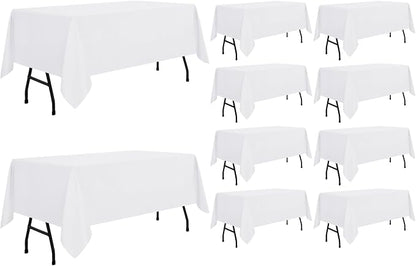 sancua 10 Pack White Tablecloth 60 x 84 Inch, Rectangle Table Cloth for 4ft Tables - Stain and Wrinkle Resistant Washable Polyester Table Cover for Dining Wedding Banquet Party Buffet Restaurant