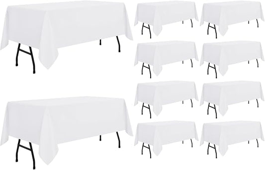 sancua 10 Pack White Tablecloth 60 x 84 Inch, Rectangle Table Cloth for 4ft Tables - Stain and Wrinkle Resistant Washable Polyester Table Cover for Dining Wedding Banquet Party Buffet Restaurant