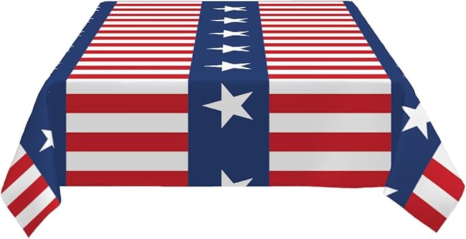 Decorative Rectangle Table Cloths Watercolor Stripes Stars 4th of July Patriotic Memorial Tablecloth Table Cover for Dining/BBQ/Picnic/Coffee Table 52 X 70 Inches