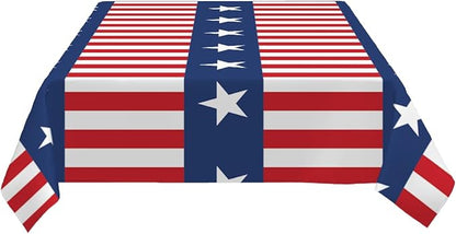 Decorative Rectangle Table Cloths Watercolor Stripes Stars 4th of July Patriotic Memorial Tablecloth Table Cover for Dining/BBQ/Picnic/Coffee Table 52 X 70 Inches