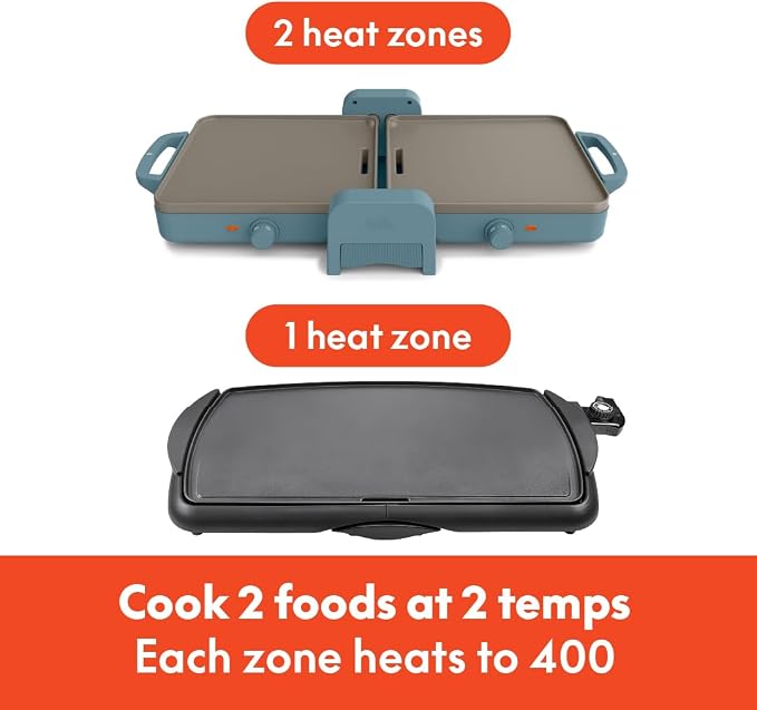 bella 10"x20" Fold and Store Griddle, Non-Toxic, Ceramic Coating, Surf