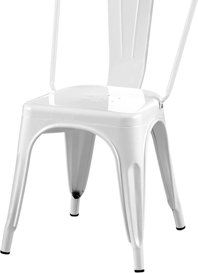 AC Pacific Stackable Metal Dining Chairs Set of 2 for Indoor and Outdoor Use, Durable Stacking Seat, Farmhouse Kitchen, Bar, Patio, Bistro, Cafe, Industrial Style, 2pcs, High Gloss White