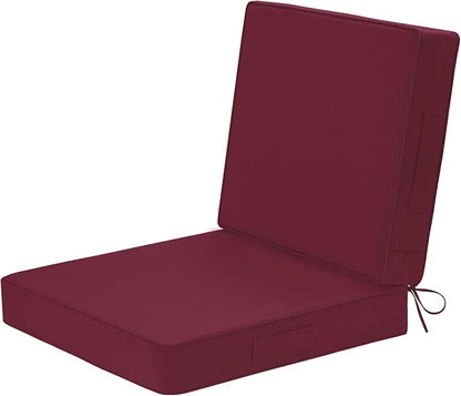 Wellsin Outdoor Deep Seat Patio Cushions, 22 x 22 Waterproof & 3-Year Fade Resistant Outdoor Cushions with Removable Covers,Ties and Handle for Chair, Sofa, Couch, Burgundy