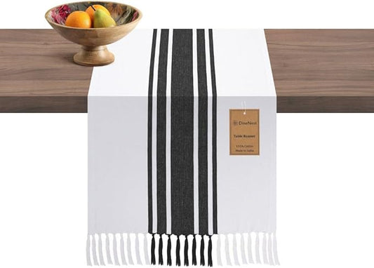 Table Runner 72 Inches Long 100% Cotton - Farmhouse Table Runners for Everyday Use Weddings Parties BBQ's Holidays - 14x72 Inch Rustic Vintage Dining Table Runner Black