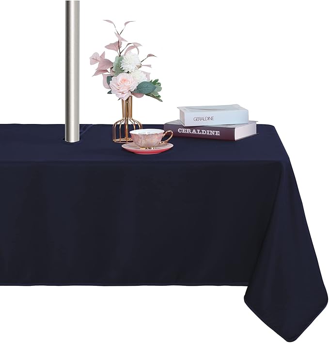 Fitable Outdoor Tablecloth for 8ft Rectangle Tables, Navy, 60 x 120 Inch | Washable Waterproof Wrinkle Free Table Cover, Zipper and Umbrella Hole, For Spring Summer Party Picnic Camping Patio Indoor