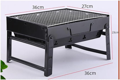 Portable Charcoal Grill for Camping BBQ Grills Outdoor Barbecue Grill Smokeless Folding Black Steel Stove with Pull-Out Ash Tray,35 * 27 * 19.5Cm-D