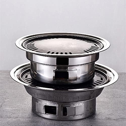 Stainless Steel Charcoal Barbecue Grill Korean Non-stick Barbecue Grills Portable Outdoor Bbq Grill Round Carbon Barbecue Stove(E)