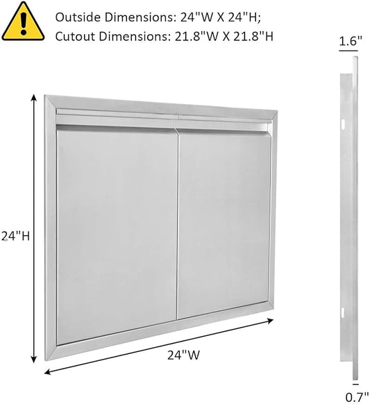 JIE JIN BBQ Access Door 24" W X 24" H Outdoor Kitchen Doors Double Doors Thickened 304 Stainless Steel Outdoor Kitchen Accessories Door for Indoor/Outdoor Kitchen Outdoor Cabinet BBQ Island