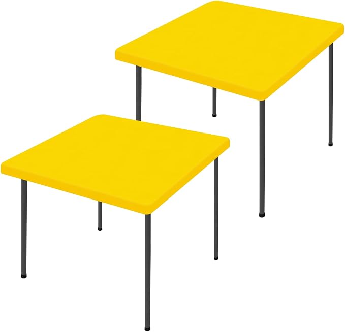 Moosfor 2 Pack Square Spandex Fitted Table Cloth, Elastic Tablecloth | Washable Picnic Table Cover, Stretch Waterproof Table cloths for Party, Patio, Dining, Kitchen, 34" x 34", Yellow