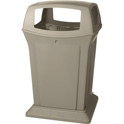 Rubbermaid Commercial Products Ranger Trash Can with 4 Opening Lid, 45 GAL, Beige Plastic, Outdoor for Stadiums/Parks/Shopping Plazas