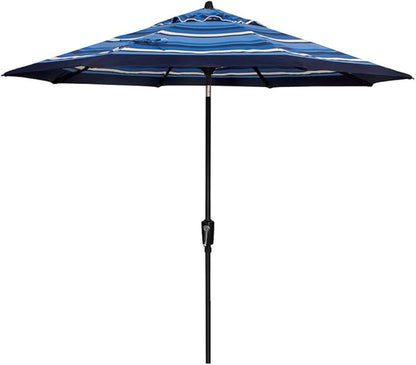 Treasure Garden Octagonal 9 ft Patio Umbrella - Outdoor Furniture Table Umbrella – Push-Button Tilt – Black Aluminum Frame (Obravia2, Hampton Stripe)
