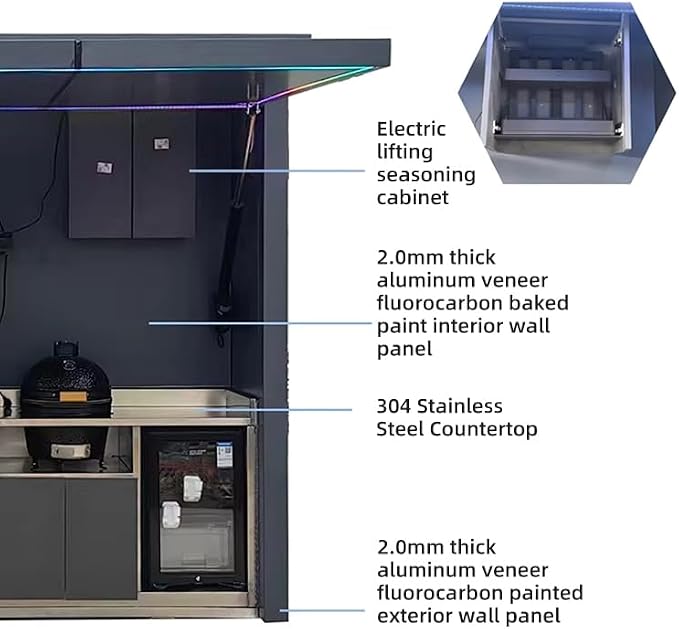 Prefab Outdoor Kitchen with Roof and Grill, Modular Outdoor Kitchen Island with Sink Refrigerator Storage Cabinet, Backyard Patio BBQ Cooking Station for Outdoor Entertaining