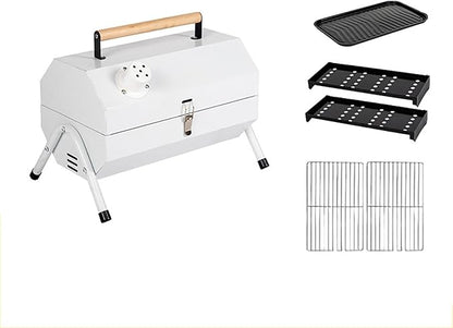 High Temperature Resistant Compact Single Flue Structure Metal Portable Outdoor Charcoal Grill Suitable for Outdoor Cooking, Barbecue Camping, Picnics, and Courtyards (Color : White)