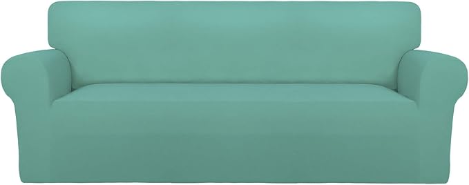 PureFit Stretch Oversized Couch Covers Fleece Sofa Slipcovers Cyan | 1-Piece Sofa Cover Washable Soft Couch Protector, Couch Slipcover with Non Skid Foam and Elastic Bottom for Kids, Dogs