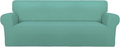 PureFit Stretch Oversized Couch Covers Fleece Sofa Slipcovers Cyan | 1-Piece Sofa Cover Washable Soft Couch Protector, Couch Slipcover with Non Skid Foam and Elastic Bottom for Kids, Dogs