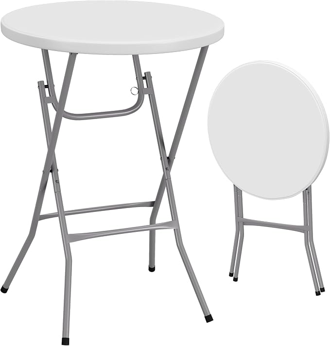 BestOffice 32" Round 43" Bar Height White Granite Plastic Folding Table, Portable Commercial Cocktail Table for Wedding Party Outdoor, White