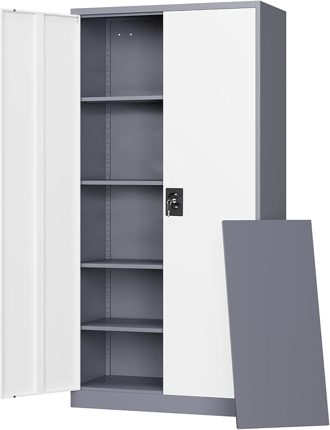 Letaya Metal Garage Storage Cabinets with Lock Door and Adjustable Shelves, Steel Tool Cabinets for Home,Office,Warehouse Organisieren (Gery White, 71" H)