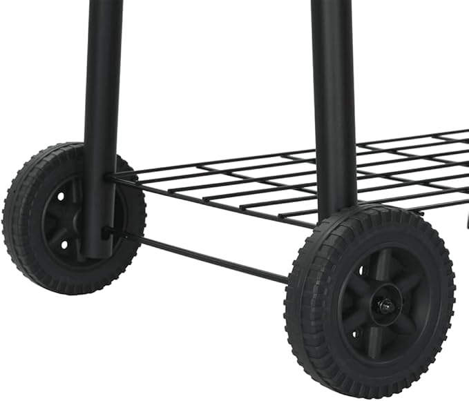 Charcoal Offset Smoker with Side Firebox, Thick Metal Body for Heat Retention, Integrated Thermometer, Front Shelf and Storage Shelf, 2 Wheels for Easy Mobility, BBQ Smoker