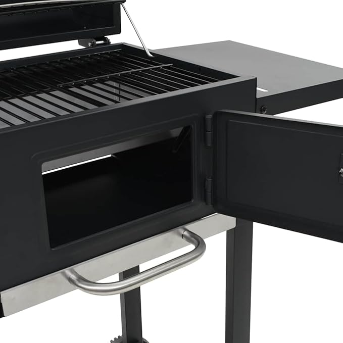 Charcoal BBQ Grill with Adjustable Charcoal Tray, Foldable Side Tables, Integrated Thermometer and Warming Rack, Portable Backyard Smoker and Outdoor Cooking Station, Black