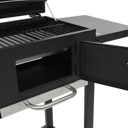 Charcoal BBQ Grill with Adjustable Charcoal Tray, Foldable Side Tables, Integrated Thermometer and Warming Rack, Portable Backyard Smoker and Outdoor Cooking Station, Black
