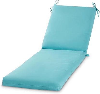 Modern Outdoor Chaise Lounge Cushion with Ties – Durable Polyester Fabric, Channel-Filled Polyfiber Insert, Removable Zippered Cover, Teal