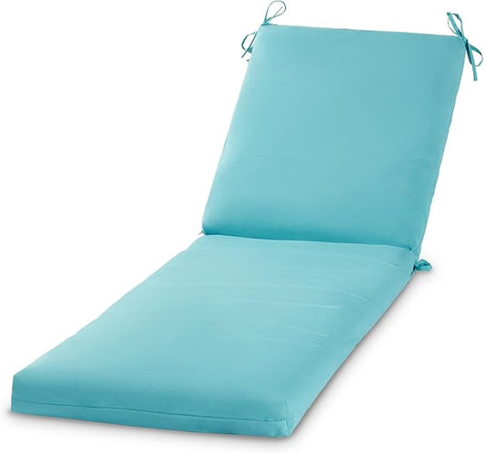 Modern Outdoor Chaise Lounge Cushion with Ties – Durable Polyester Fabric, Channel-Filled Polyfiber Insert, Removable Zippered Cover, Teal