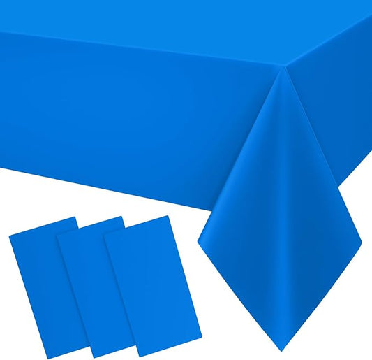 Smiry Disposable Table Cloth 3 Pack, 54 x 78 Inch Waterproof Plastic Tablecloth, Decorative Rectangle Table Covers for Party, Birthday, Picnic, Blue
