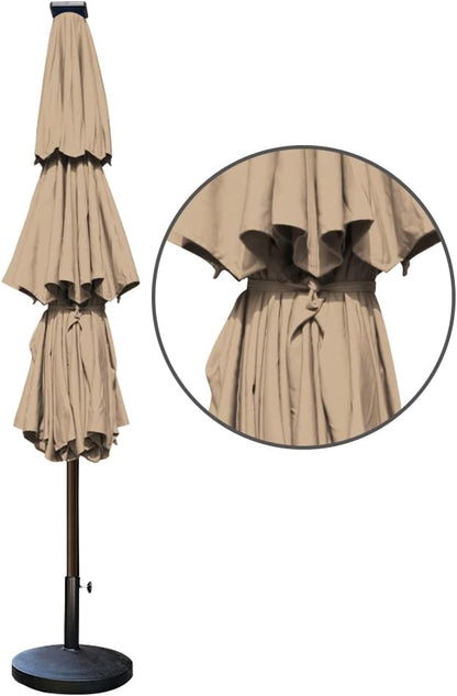 EliteShade USA 10-Year-Non-Fading 9ft 3-Tier Market Patio Umbrella, Commercial Table Umbrella with 80 Solar LED Lights, Crank Open, Windproof & UPF 50+ UV Protection for Garden, Deck, Pool, Backyard, Heather Beige